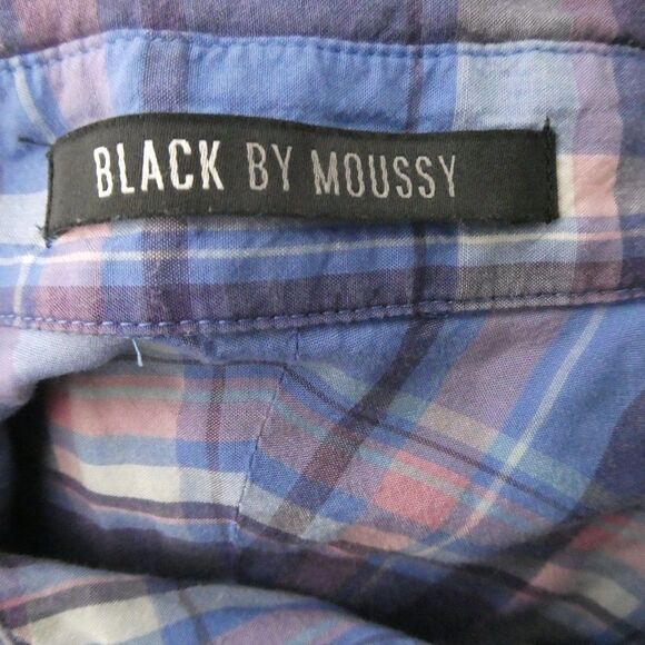 Black by Moussy Plaid Button Up Tab Sleeve Shirt Blue Pink Lighyweight - Picture 6 of 9